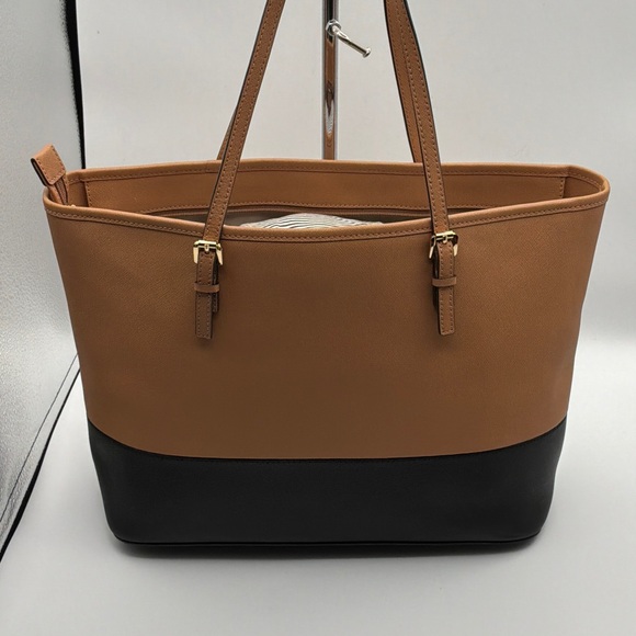 Michael Kors Tan and Black Leather Tote - Picture 3 of 6